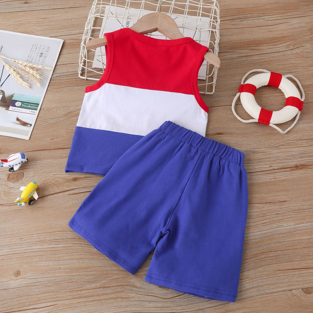 Boy Colorblock Vest And Shorts Toddler Boy Sets - PrettyKid