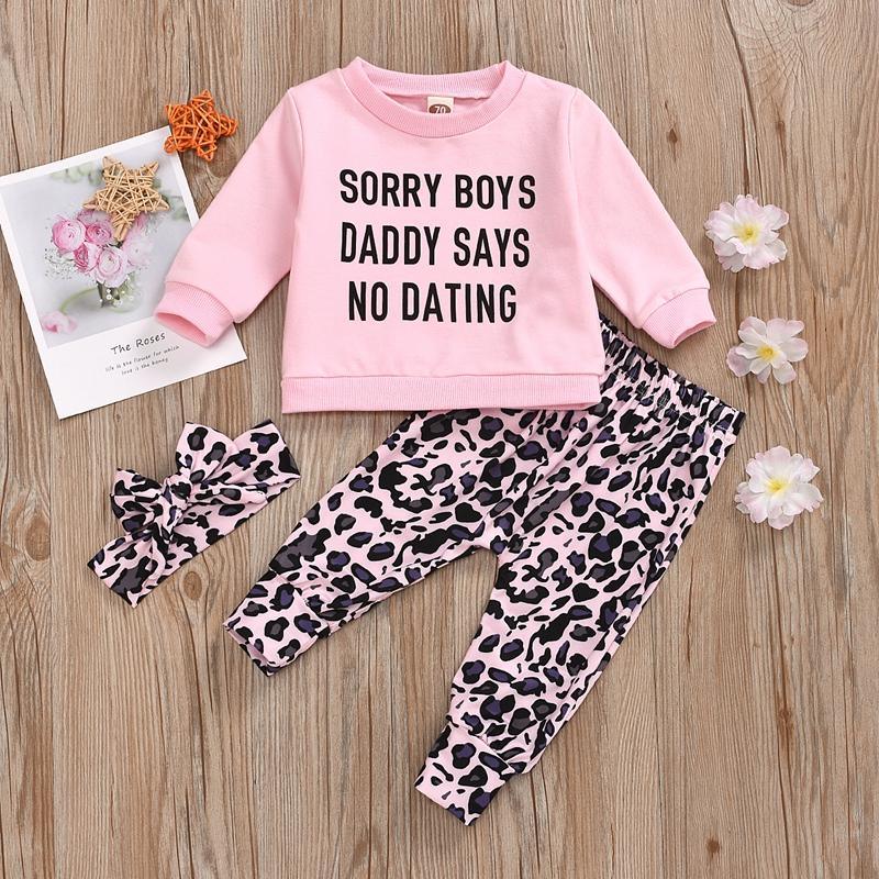 3-piece Letter Pattern Sweatshirts & Leopard Pants & Headband for Baby Girl - PrettyKid