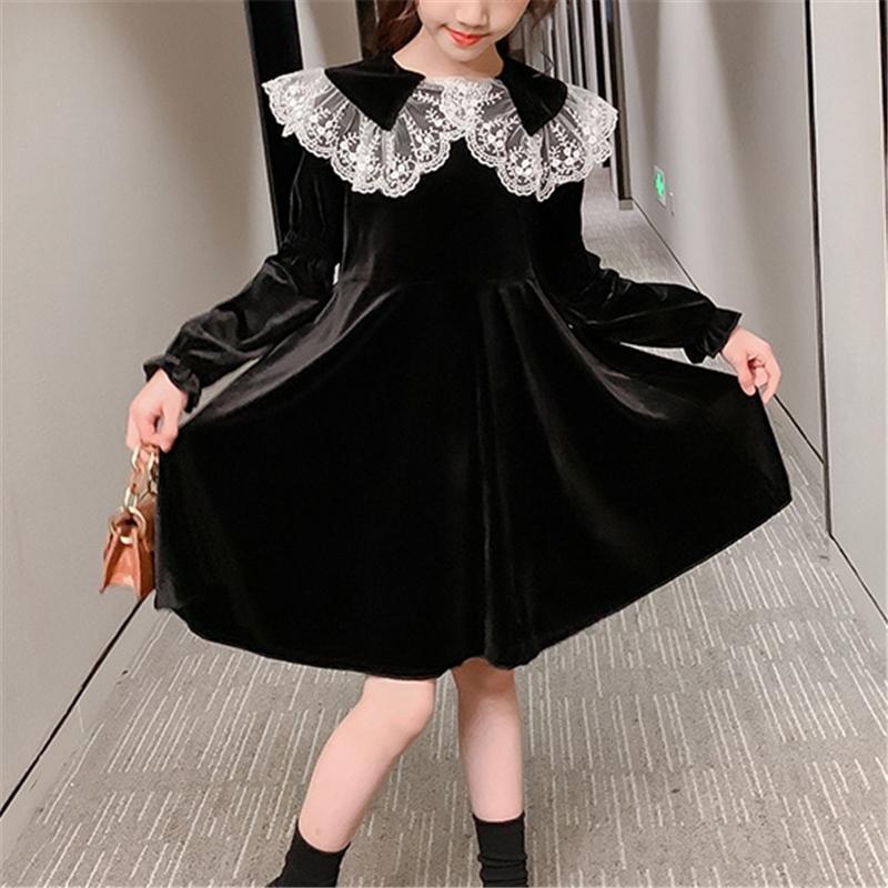 Solid Lace Lapel Collar Dress for Girl - PrettyKid