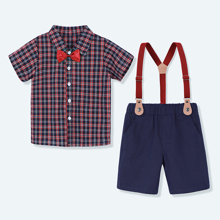 18M-6Y Plaid Shirt Trousers School Uniform Toddler Boys Suit Sets Wholesale Boys Clothing - PrettyKid