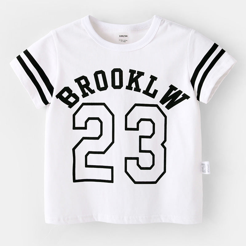 18M-9Y Alphanumeric Print Loose Crewneck Short Sleeve T-Shirt Wholesale Toddler Boy Clothes - PrettyKid