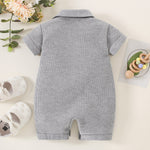Wholesale Baby Solid Color Pocket Decor Polo Collar Short Sleeve Boxer Romper in Bulk - PrettyKid