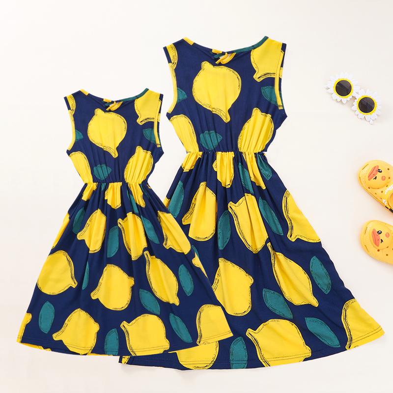 Lemon Print Dress for Mother and Daughter Children's Clothing - PrettyKid