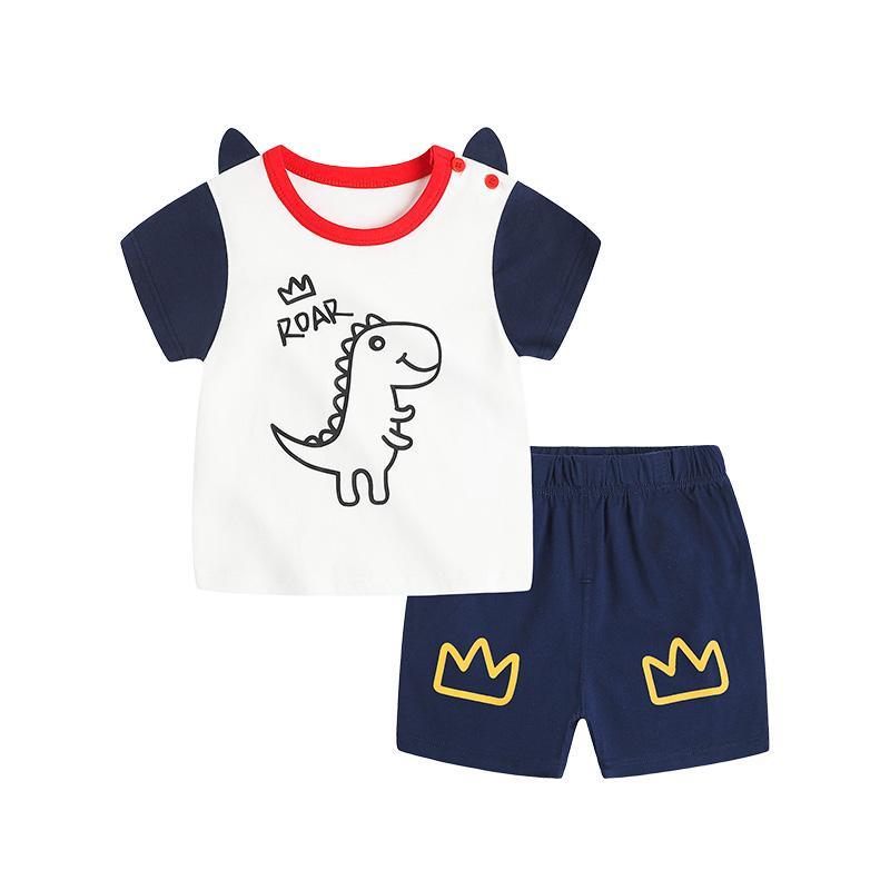 Toddler Boy Dinosaur Pattern Top & Crown Shorts Wholesale Children's Clothing - PrettyKid