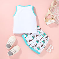 Baby Boy Cartoon Fox Pattern Letter Print Vest & Shorts - PrettyKid