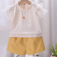 Toddler Girl Mesh Ruffle Sleeves Top & Shorts - PrettyKid