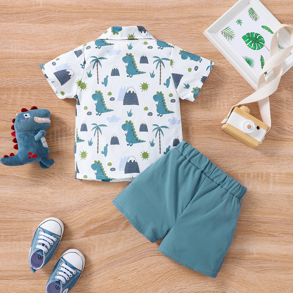 9M-3Y Baby Boys Clothes Sets Dinosaur Print Bowtie Shirts & Shorts Wholesale Baby Clothes - PrettyKid