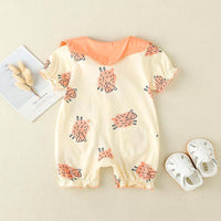 Baby Cartoon Sheep Pattern Peter Pan Collar Romper - PrettyKid