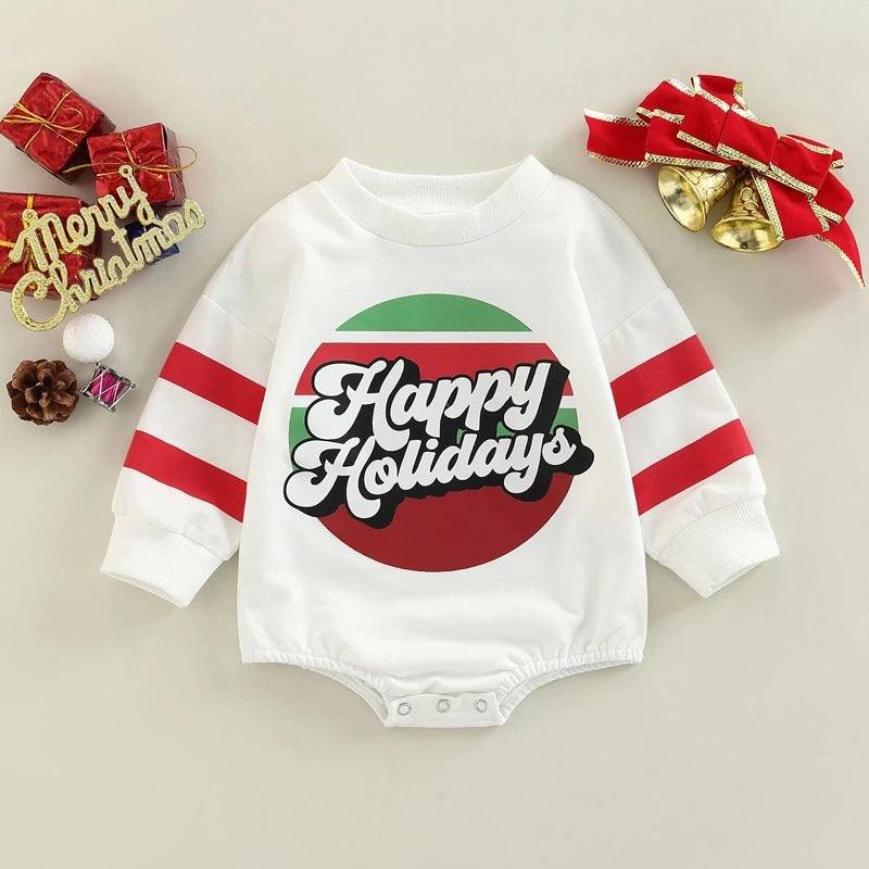 0-18M Baby Onesies Christmas Letters Print Striped Long Sleeve Bodysuit Wholesale Baby Clothes In Bulk - PrettyKid