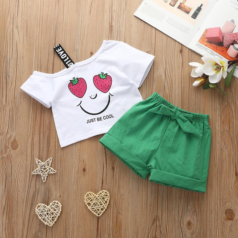 2PCS Cute Strawberry T-shirt and Pants - PrettyKid