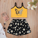 3-10years Toddler Kid Girl Sets Sleeveless Suspenders Daisy Flower Shorts Two-Piece Set Wholesale Childrens Clothing In Bulk - PrettyKid