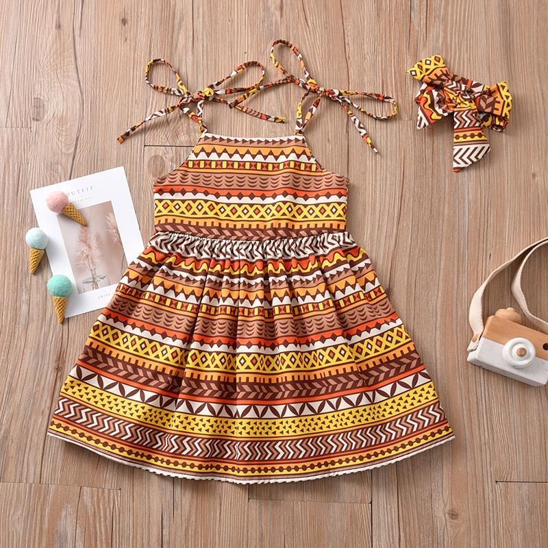 Toddler Girl Ethnic Style Geometric Pattern Suspender Skirt Children's Clothing - PrettyKid