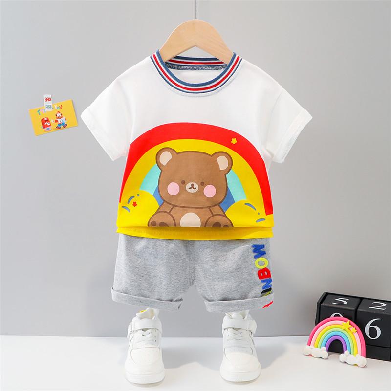 Toddler Boy Rainbow Bear Print T-shirt & Letter Shorts - PrettyKid