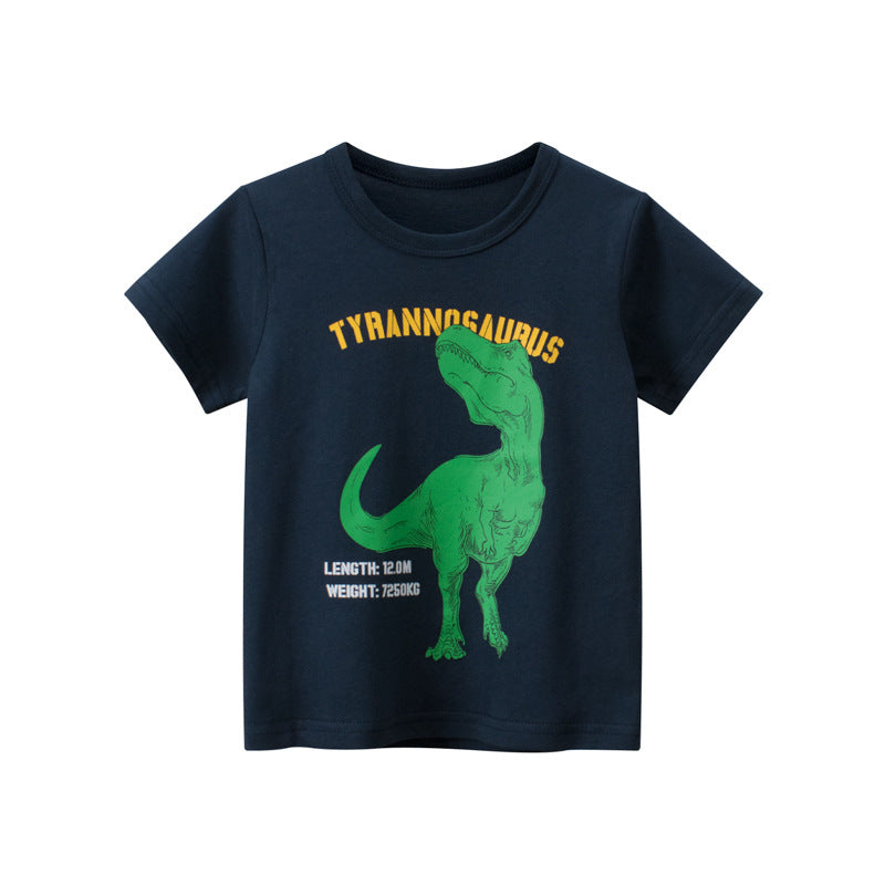 18M-9Y Dinosaur Cartoon Short Sleeve T-Shirt Wholesale Toddler Boy Clothes - PrettyKid