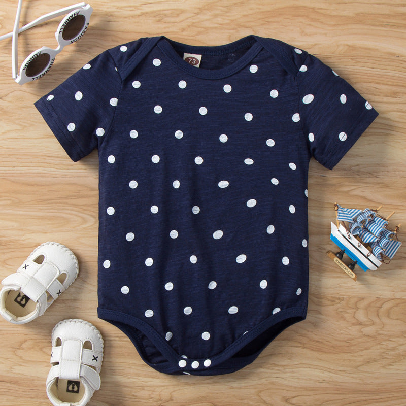 Baby Short Sleeve Polka Dot Print Romper Baby One Piece Jumpsuit - PrettyKid