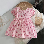 little girl wholesale boutique clothing Toddler Girl Butterfly Print Puff Sleeves Dress - PrettyKid