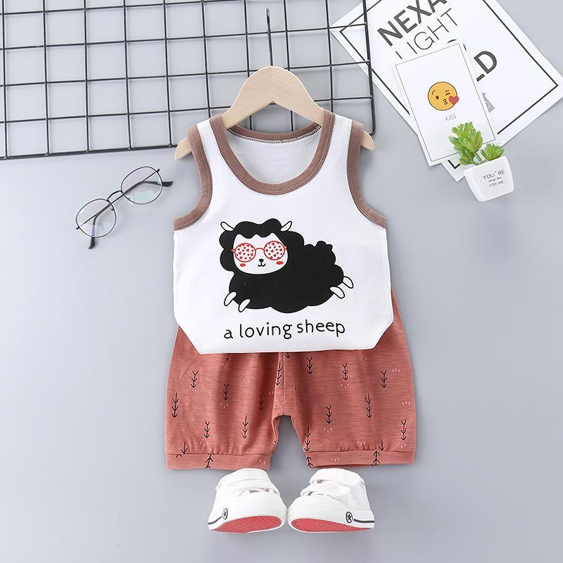 Toddler Boy Cartoon Sheep Pattern Pajama Vest & Shorts - PrettyKid