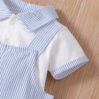 Baby Boy Color-block Shirt & Striped Overalls - PrettyKid