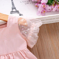 Toddler Girl Pink Mesh Puff Sleeve Jacquard Fabric Dress Children's Clothing - PrettyKid