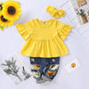 3-piece Solid Dress & Floral Pattern Jeans & Headband for Toddler Girl - PrettyKid