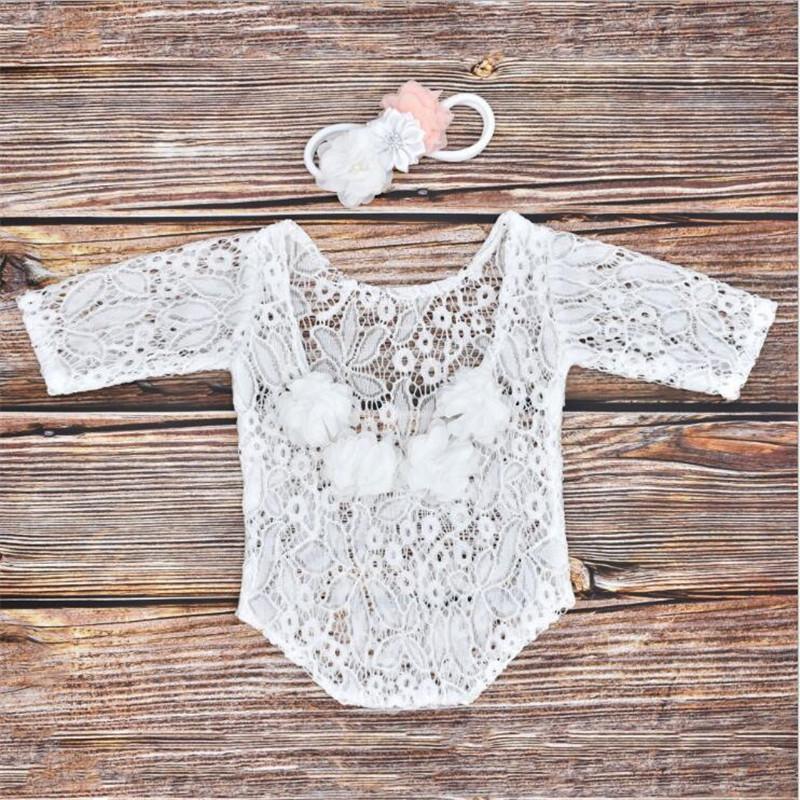 Baby Girls Skin Friendly Lace Long Sleeved Jumpsuit Hairband Set - PrettyKid