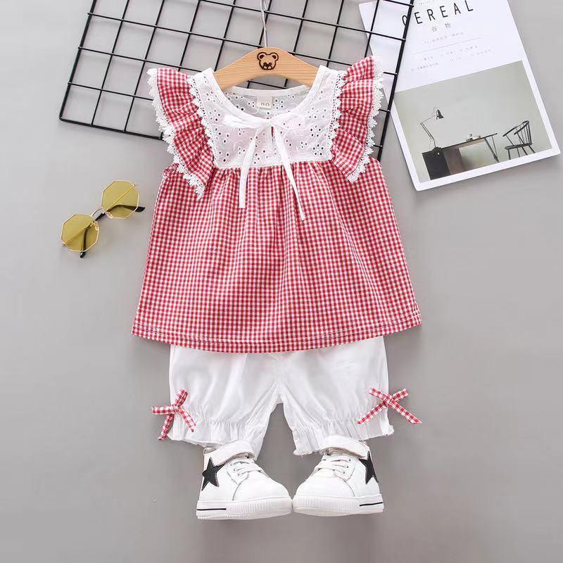 Toddler Girl Mori Little Flying Sleeve Top & Bow Shorts Wholesale Children's Clothing - PrettyKid