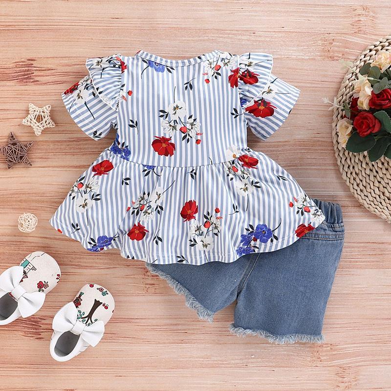 Toddler Girl Floral Top & Denim Shorts - PrettyKid