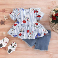 Toddler Girl Floral Top & Denim Shorts - PrettyKid