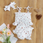3-18M Baby Girls Sets Floral Smocked Cami Top & Shorts & Headband Wholesale Baby Boutique Clothing - PrettyKid