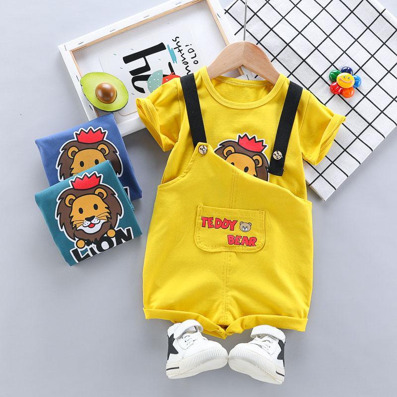 Toddler Boy Cartoon Lion Pattern T-Shirt & Overalls Children's Clothing - PrettyKid