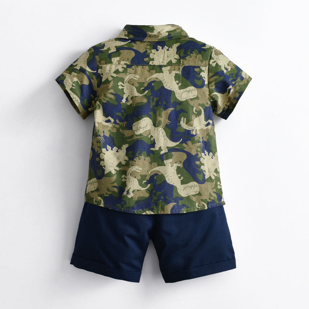 Boys Dinosaur Print Shirt And T-Shirt And Shorts Toddler Boy Sets - PrettyKid