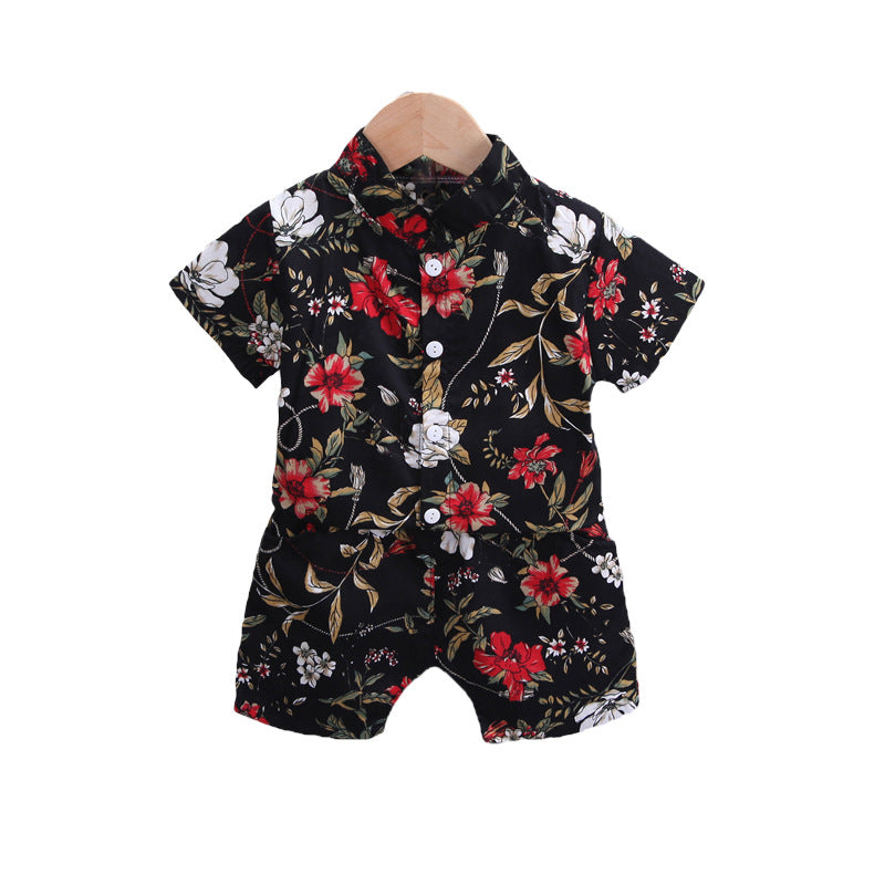 18M-6Y Toddler Boys Sets Beach Sunflower Print Shirts & Shorts Wholesale Boy Boutique Clothes - PrettyKid