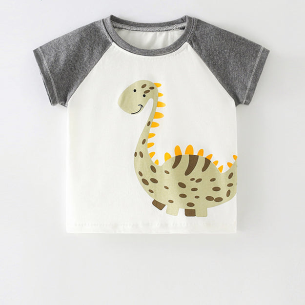 Boy Dinosaur Print Colorblock T-Shirt Wholesale Toddler T Shirts - PrettyKid