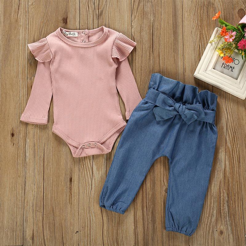 2-piece Solid Ruffle Bodysuit & Pants for Baby Girl Wholesale children's clothing - PrettyKid