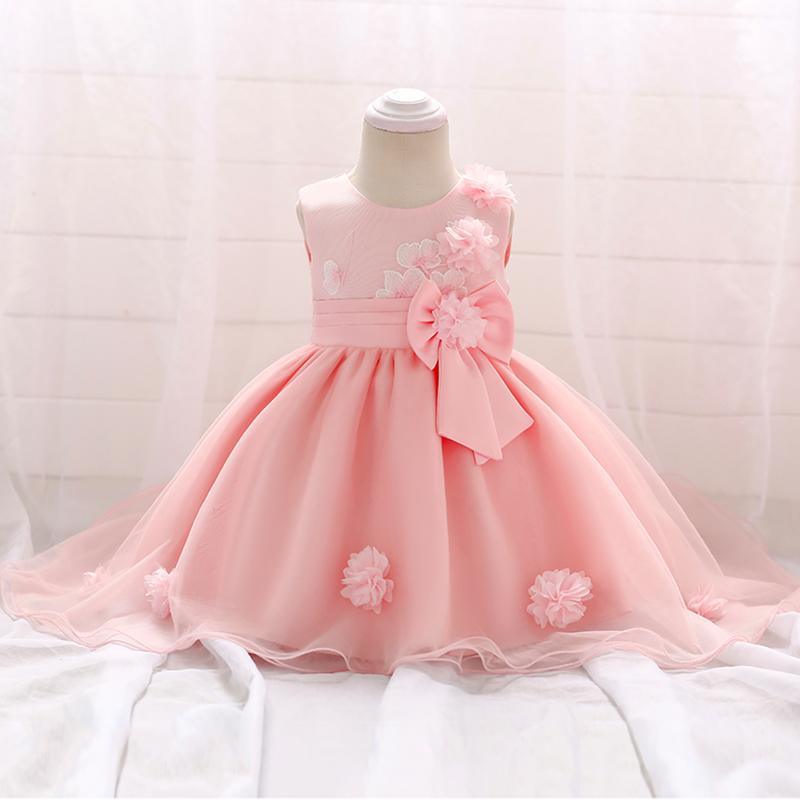 Baby Girl 3D Flower Decor Bowknot Sleeveless Mesh Formal Dress - PrettyKid