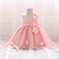 Baby Girl 3D Flower Decor Bowknot Sleeveless Mesh Formal Dress - PrettyKid