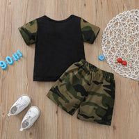 Toddler Boy Letter Print T-shirt & Camouflage Shorts - PrettyKid