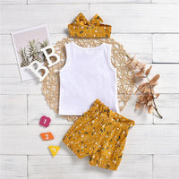 3-piece Heart-shaped Pattern Vest & Floral Printed Pants & Headband for Baby Girl - PrettyKid