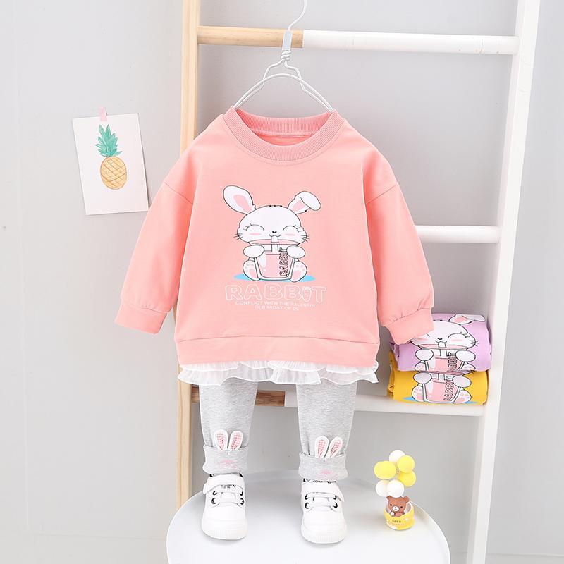 2-piece Rabbit Pattern Sweatshirt & Pants for Toddler Girl - PrettyKid