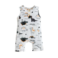 Baby Boy Sleeveless Dinosaur Print Bodysuit Baby One Piece Jumpsuit - PrettyKid