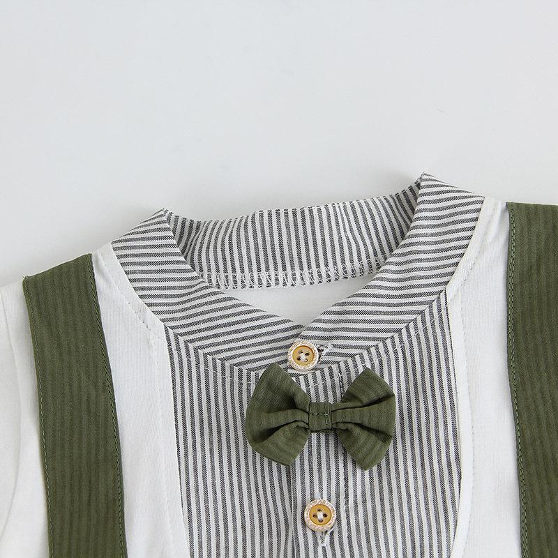 Toddler Boy Bow Tie Decor Striped Print Shirt & Shorts - PrettyKid