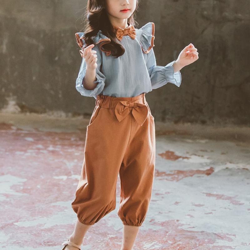 Trendy Ruffled Top with Bowknot and Pants Set - PrettyKid