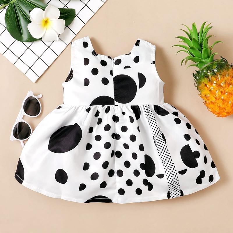 Baby Girl Bow Decor Polka Dot Sleeveless Dress Children's Clothing - PrettyKid