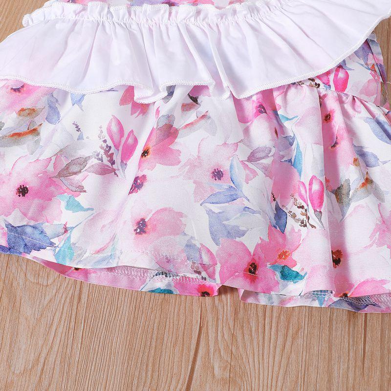 Toddler Girl Ruffle Trim Sleeveless Floral Top & Shorts - PrettyKid