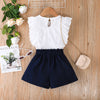 18M-6Y Toddler Girls Sets Sleeveless Ruffle Trim Top And Shorts Wholesale Little Girl Clothing