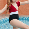 7-13years Kids Girl Swimwear V-Neck Ruffled Slim Children One-Piece Bikini Swimsuit Big Girl Clothing - PrettyKid