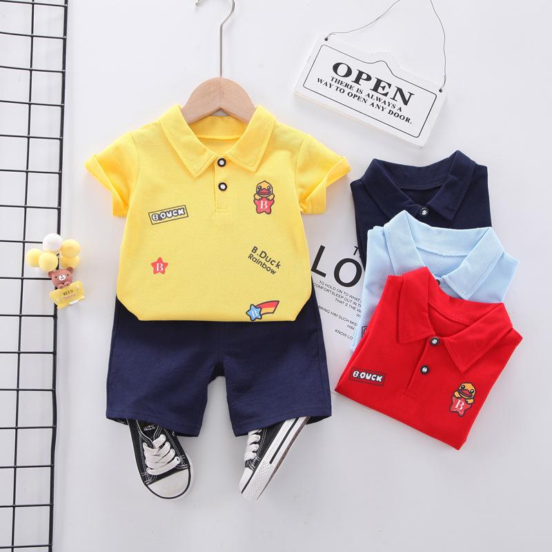 Grow Boy Star Pattern Polo Shirt & Solid Color Shorts - PrettyKid