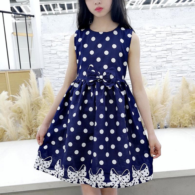 Kid Girl Black Wave Point Bowknot Hem Dress Children's Clothing - PrettyKid