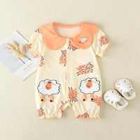 Baby Cartoon Sheep Pattern Peter Pan Collar Romper - PrettyKid