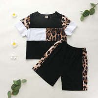 2pcs Fashion Leopard Color-block T-shirt and Pants - PrettyKid